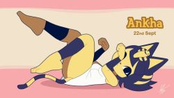 Rule 34 | 1girl, :&lt;, animal crossing, animal ears, animated, animated gif, ankha (animal crossing), artist name, barefoot, blue eyes, blue fur, blue hair, blunt bangs, blush, body fur, breasts, cat ears, cat girl, cat tail, character name, closed mouth, colored skin, commentary, dated, dress, egyptian, egyptian clothes, english commentary, full body, furry, furry female, hair ornament, looking at viewer, louis lloyd-judson, lying, nintendo, on back, short dress, short hair, signature, simple background, snake hair ornament, solo, striped tail, tail, toes, two-tone fur, white dress, yellow fur, yellow skin