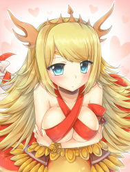 Rule 34 | 1girl, aqua eyes, blonde hair, blush, bracelet, breast hold, breasts, echidna (p&amp;d), headdress, jewelry, lamia, large breasts, long hair, lots of jewelry, monster girl, natsume kei, natsume koro, puzzle &amp; dragons