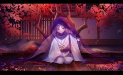 Rule 34 | 1boy, absurdly long hair, absurdres, alternate hair length, alternate hairstyle, androgynous, facing viewer, full body, genshin impact, highres, japanese clothes, long hair, long sleeves, looking down, looking to the side, male focus, purple eyes, purple hair, scaramouche (genshin impact), scaramouche (kabukimono) (genshin impact), shirt, short hair, sitting, sleeves past wrists, solo, sorase 610, very long hair, white shirt