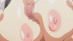 Rule 34 | 10s, 1girl, amasaki ayame, animated, animated gif, between breasts, breasts, censored, close-up, head out of frame, highres, huge breasts, nipples, paizuri, penis, pink pineapple, real eroge situation!, view between breasts