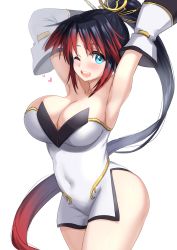 Rule 34 | 1girl, breasts, cleavage, dress, highres, kibihimi, large breasts, long hair, multicolored hair, nanbu kaguya, ponytail, simple background, solo, strapless, strapless dress, super robot wars, super robot wars og saga mugen no frontier, two-tone hair, white background