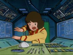 Rule 34 | 1980s (style), 1girl, animated, animated gif, black eyes, bob cut, brown hair, buttons, cable, chair, choujikuu yousai macross, cockpit, lowres, macross, mecha, military, military uniform, oldschool, panapp, retro artstyle, robot, scared, science fiction, screen, sdf-1, spacecraft, spacecraft interior, trackball, traditional media, u.n. spacy, uniform, worried