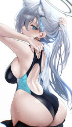 Rule 34 | absurdres, animal ears, ass, blue archive, from behind, grey hair, highres, huge ass, kazane-wind, long hair, shiroko (blue archive), shiroko (swimsuit) (blue archive), wolf ears