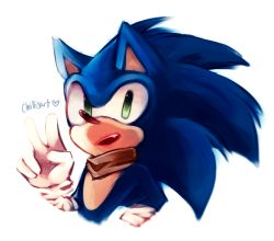 Rule 34 | animal ears, artist name, bandaged arm, bandages, bandana, blue hair, brown neckwear, cropped torso, fang, gloves, green eyes, hand up, happy, heart, long hair, looking at viewer, open mouth, sideways mouth, signature, simple background, smile, sonic the hedgehog, sonic (series), spacecolonie, teeth, upper body, v, white background, white gloves