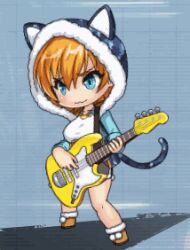 Rule 34 | 00s, 1girl, :3, alternate costume, animal ears, animated, animated gif, bass guitar, blonde hair, blue eyes, boots, bouncing breasts, breasts, cat tail, chibi, cosplay, fake animal ears, fake tail, full body, guitar, happy, headphones, hood, hooded jacket, igawa sakura, instrument, jacket, jumping, lilith-soft, looking to the side, lowres, medium breasts, official alternate costume, shiny skin, short shorts, shorts, smile, solo, super sonico (cosplay), tail, taimanin (series), taimanin asagi, taimanin rpgx