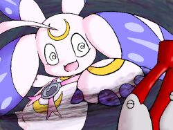 Rule 34 | closed eyes, crescent moon, digimon, looking at another, lunamon, moon, open mouth, shoutmon, smile