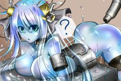 Rule 34 | 1girl, ?, ass, blue eyes, breasts, character request, copyright request, hair ornament, imminent rape, machine, monster girl, nipples, sangyou haikibutsu (turnamoonright), slime girl, solo, tagme