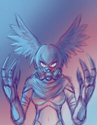 Rule 34 | armor, blue hair, digimon, digimon (creature), highres, mask, short hair, shutumon, wings