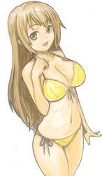 Rule 34 | 00s, 1girl, bikini, front-tie top, ikara, minami-ke, minami haruka, side-tie bikini bottom, solo, swimsuit, yellow bikini