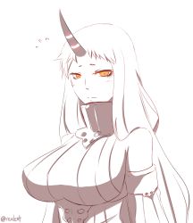 Rule 34 | 10s, 1girl, abyssal ship, breasts, colored skin, dress, female focus, horns, kantai collection, large breasts, long hair, red eyes, rexlent, ribbed dress, seaport princess, single horn, solo, very long hair, white hair, white skin