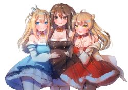 Rule 34 | 3girls, ahoge, alternate costume, arm around shoulder, arms around waist, bad id, bad pixiv id, bare shoulders, blonde hair, blue eyes, blush, bow, breasts, brown eyes, brown hair, buttons, choker, cleavage, closed mouth, coat, collarbone, creator connection, double-breasted, double bun, dress, girl sandwich, girls&#039; frontline, green eyes, hair between eyes, hair bow, hair bun, hair ornament, hairband, hairclip, hanato (seonoaiko), jewelry, k2 (girls&#039; frontline), large breasts, long hair, looking at viewer, medium breasts, multiple girls, navel, official alternate costume, open clothes, open coat, open mouth, ponytail, rfb (girls&#039; frontline), rfb (how rfb stole xmas) (girls&#039; frontline), ribbon, sandwiched, sidelocks, silver hair, simple background, skirt, smile, snowflake hair ornament, sparkle, suomi (girls&#039; frontline), suomi (korvatunturi pixie) (girls&#039; frontline), swimsuit, thighhighs, thighs, v, very long hair, white legwear