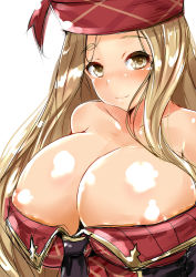Rule 34 | 10s, 1girl, absurdres, areola slip, breasts, brown eyes, brown hair, cleavage, diola (granblue fantasy), granblue fantasy, highres, huge breasts, looking at viewer, sankakusui, simple background, smile, solo, white background
