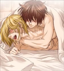 Rule 34 | 00s, 2boys, bed, bed sheet, blush, closed eyes, death note, lowres, male focus, matt (death note), mello (death note), multiple boys, open mouth, pillow, sex, yaoi
