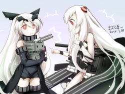 Rule 34 | 10s, 2girls, :3, abyssal ship, airfield princess, anchorage oni, gradient background, horns, kantai collection, kimura shuuichi, long hair, multiple girls, pale skin, red eyes, rensouhou-chan, white hair