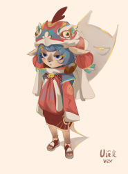 Rule 34 | 1girl, absurdres, alternate costume, blue eyes, character name, closed mouth, commentary request, full body, green hair, hair ornament, highres, hood, hood up, league of legends, living shadow, long sleeves, sandals, short hair, skirt, solo focus, standing, translation request, vex (league of legends), yordle, zhi shai er