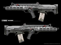 Rule 34 | artist name, assault rifle, asterozoa, black background, bullpup, commentary, english commentary, gun, magazine (weapon), multiple views, no humans, original, rifle, trigger, weapon, weapon focus, weapon focus
