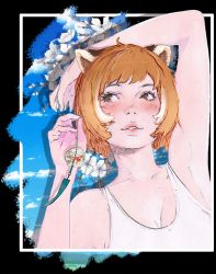Rule 34 | 1girl, animal ears, blush, breasts, brown eyes, cat, ilya kuvshinov, original, out of frame, shoes, short hair, small breasts, solo