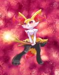 Rule 34 | 1girl, animal ear fluff, animal ears, animal hands, animated, blush, braixen, creatures (company), female focus, fire, fox ears, fox tail, full body, furry, furry female, game freak, gen 6 pokemon, gigii2810, holding, looping animation, nintendo, open mouth, own hands together, pokemon, pokemon (creature), red background, red eyes, solo, standing, stick, tail, v arms, video