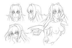 Rule 34 | &gt;:o, 1girl, :o, adjusting hair, aged down, angry, annerose vajra, arched back, armpits, ass, blush, breasts, breasts apart, character sheet, closed mouth, collarbone, concept art, cowboy shot, cropped torso, embarrassed, eyebrows, female focus, from side, greyscale, groin, hair between eyes, hair intakes, hand up, kiyota takeichi, koutetsu no majo annerose, koutetsu no majo anneroze, leaning forward, legs together, lilith-soft, lineart, long hair, looking at viewer, medium breasts, monochrome, multiple views, nipples, nude, official art, open mouth, pointy ears, portrait, profile, sidelocks, simple background, standing, v-shaped eyebrows