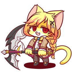 Rule 34 | 1girl, artist request, braid, cat, cat busters, furry, furry female, hair ornament, hairclip, long hair, lowres, red eyes, smile, solo, sword, twintails, weapon, wraith (cat busters)