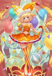 Rule 34 | 1girl, annelie (dragalia lost), blonde hair, blue eyes, breasts, circus, dagger, dragalia lost, full body, high heels, highres, holding, holding dagger, holding knife, holding weapon, knife, looking at viewer, lucidsky, medium hair, navel, small breasts, solo, weapon