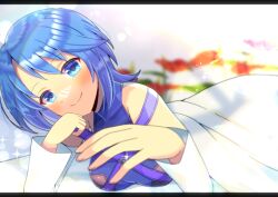Rule 34 | 1girl, aqua (kingdom hearts), bare shoulders, blue eyes, blue hair, blue shirt, blurry, blurry background, blush, closed mouth, commentary request, commission, copyright request, depth of field, hands up, head tilt, kingdom hearts, kingdom hearts birth by sleep, kou hiyoyo, letterboxed, long sleeves, looking at viewer, shirt, skeb commission, sleeveless, sleeveless shirt, smile, solo