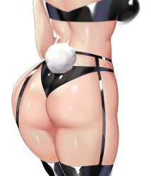 Rule 34 | 1girl, alternate costume, ass, ass focus, back, black bra, black panties, black thighhighs, bra, breasts, commission, fate/grand order, fate (series), highres, large breasts, mash kyrielight, panties, rabbit tail, rahato, simple background, skeb commission, solo, tail, thighhighs, thighs, underwear, white background