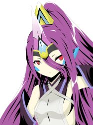 Rule 34 | 1girl, arc system works, artist request, bare shoulders, blazblue, blazblue: central fiction, breasts, detached sleeves, expressionless, hades izanami, highres, long hair, looking at viewer, mikado (blazblue), purple hair, red eyes, shiny skin, solo
