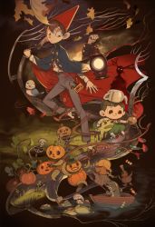 Rule 34 | 2boys, beatrice (over the garden wall), bird, brothers, brown hair, candy, cape, cassette tape, cloud, dancing, fish, fishing, fishing rod, food, frog, goose, gregory (over the garden wall), hat, jack-o&#039;-lantern, lantern, leaf, looking at another, male focus, maruco, multiple boys, over the garden wall, pumpkin, rock, rowboat, siblings, sitting, skeleton, smile, standing, standing on one leg, suspenders, teapot, the beast, tree, branch, wirt (over the garden wall), wrapped candy