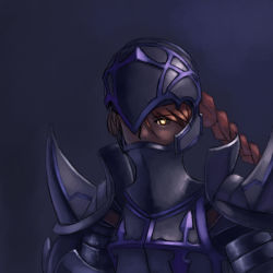 Rule 34 | 1girl, androgynous, armor, braid, breastplate, covered mouth, dark knight, dark knight (fft), final fantasy, final fantasy tactics, gradient background, shoulder pads, shoulder spikes, single braid, solo, spikes, yellow eyes