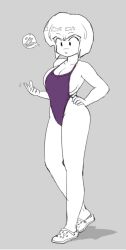 Rule 34 | 1girl, bob cut, breasts, cleavage, full body, highleg, highleg swimsuit, highres, large breasts, mage (harumagedon), one-piece swimsuit, ranma 1/2, shoes, short hair, sideboob, solo, swimsuit, tendou nabiki