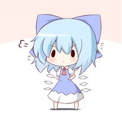 Rule 34 | 1girl, ascot, blue dress, blue hair, bow, chibi, cirno, dress, gaius (nikoniko2), gradient background, hair bow, ice, ice wings, shirt, short sleeves, solo, touhou, wings
