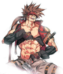 Rule 34 | 1boy, abs, bara, gairen, guilty gear, looking at viewer, male focus, muscular, naughty face, pectorals, solo, tongue, undressing