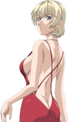 Rule 34 | 1girl, bible black, blonde hair, breasts, butt crack, dress, earrings, green eyes, jewelry, jody crowley, large breasts, necklace, red dress, shin bible black, witch