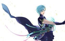 Rule 34 | 1boy, blue hair, dancing, dress, elbow gloves, fire emblem, fire emblem fates, fire emblem heroes, gloves, highres, jewelry, male focus, necklace, nintendo, shigure (fire emblem), solo, yellow eyes