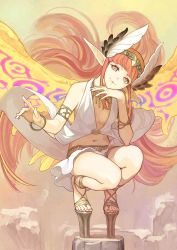 Rule 34 | 1girl, armlet, bracelet, circe (fate), circlet, fate/grand order, fate (series), feet, highres, jewelry, legs, long hair, looking at viewer, navel, necklace, official art, orange hair, pointy ears, squatting, tagme, toes, very long hair, wings