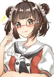 Rule 34 | + +, 1girl, absurdres, antenna hair, bespectacled, black neckerchief, brown eyes, brown hair, buttons, commentary request, double-breasted, double bun, glasses, hair bun, highres, kantai collection, looking at viewer, naka (kancolle), naka kai ni (kancolle), neckerchief, one-hour drawing challenge, red-framed eyewear, sailor collar, school uniform, semi-rimless eyewear, serafuku, solo, tamako (sui 8931), under-rim eyewear, upper body, white sailor collar