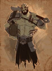 Rule 34 | 1boy, abs, armor, axe, bad id, bad tumblr id, bald, bara, bare pectorals, barrel, battle axe, blue skin, carrying, carrying under arm, chest harness, colored skin, critical role, cropped legs, dungeons & dragons, dungeons &amp; dragons, grog strongjaw, harness, head tattoo, highres, jewelry, large pectorals, looking at viewer, male focus, mature male, muscular, muscular male, navel, necklace, nipples, over shoulder, pauldrons, pectorals, shoulder armor, shoulder tattoo, single pauldron, skull belt, smirk, solo, stomach, tattoo, the legend of vox machina, thick eyebrows, tooth necklace, weapon, weapon over shoulder, x0mbi3s