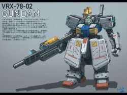 Rule 34 | ammunition, ammunition box, beam rifle, bottoms1237, character name, clenched hand, commentary request, concept art, earth federation space forces, energy gun, glowing, glowing eyes, green eyes, gundam, highres, light, machinery, mecha, mecha focus, mobile suit, mobile suit gundam, no humans, original, redesign, robot, roundel, rx-78-2, science fiction, shadow, signature, translation request, weapon