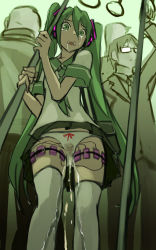 Rule 34 | 1girl, as109, bad id, bad pixiv id, bow, bow panties, discreet vibrator, egg vibrator, female ejaculation, from below, green eyes, green hair, hatsune miku, long hair, object insertion, orgasm, panties, peeing, peeing self, pleated skirt, public indecency, public vibrator, pussy juice, pussy juice drip through clothes, remote control vibrator, saliva, school uniform, serafuku, sex toy, skirt, solo focus, tears, thighhighs, too many, too many sex toys, train, train interior, twintails, underwear, upskirt, very long hair, vibrator, vibrator under clothes, vibrator under panties, vocaloid, wet, wet clothes, wet panties, white panties, white thighhighs