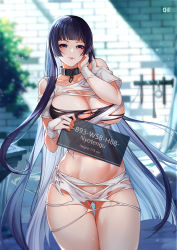 Rule 34 | 1girl, absurdres, azur lane, black hair, breasts, broken, broken chain, chain, chapayev (azur lane), chapayev (the captive cavalier) (azur lane), cleavage, collar, commission, d. joko, dead or alive, gluteal fold, highres, large breasts, lips, looking at viewer, nyotengu, pixiv commission, prisoner, purple eyes, seductive smile, smile, tecmo, thigh gap, thighs, torn clothes