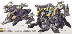 alternate_color armor beam_cannon beam_rifle chibi double_beam_cannon energy_gun full_armor glowing glowing_eye green_eyes gun gundam mecha missile missile_pod mobile_suit no_humans redesign robot sd_gundam shoulder_cannon standing susagane v-fin wave_rider weapon white_background zeta_gundam zeta_gundam_(mobile_suit)