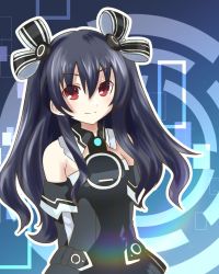 Rule 34 | bare shoulders, black hair, hair ornament, hairclip, highres, long hair, neptune (series), red eyes, takayama5611, twintails, two side up, uni (neptunia)