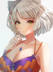 Rule 34 | 1girl, animal ears, breasts, cat ears, cat girl, cleavage, edamameoka, highres, large breasts, mio (xenoblade), short hair, simple background, solo, white background, xenoblade chronicles (series), xenoblade chronicles 3
