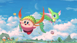 Rule 34 | absurdres, blue sky, bronto burt, broom hatter, bug, butterfly, cappy (kirby), closed eyes, closed mouth, copy ability, day, facepaint, flappy (kirby), flying, highres, insect, kirby, kirby (series), nintendo, outdoors, parted lips, plugg (kirby), scarfy, scenery, sky, sleeping, suyasuyabi, waddle doo, warp star, wing kirby