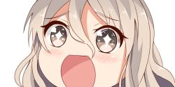 Rule 34 | + +, 10s, 1girl, grey eyes, grey hair, hair between eyes, kantai collection, long hair, looking at viewer, nahaki, no nose, open mouth, pola (kancolle), portrait, simple background, sin-poi, solo, sparkling eyes, symbol-shaped pupils, wavy hair, white background