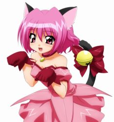 Rule 34 | 00s, 1girl, absurdres, animal ears, arm garter, bell, bow, breasts, cat ears, cat tail, choker, covered erect nipples, fang, gloves, highres, jingle bell, leotard, magical girl, mew ichigo, momomiya ichigo, non-web source, paw pose, pink eyes, pink hair, red gloves, short hair, small breasts, solo, sugimura tomokazu, tail, tail bell, tail bow, tail ornament, tokyo mew mew