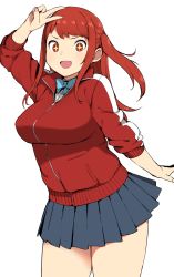 Rule 34 | + +, 1girl, :d, accio, bad id, bad pixiv id, jacket, open mouth, pleated skirt, red hair, skirt, smile, solo, symbol-shaped pupils, track jacket, v