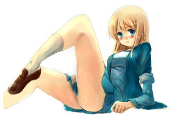 Rule 34 | 1girl, blonde hair, blue eyes, k-on!, kotobuki tsumugi, legs up, loafers, long hair, manyu, shoes, sleeves rolled up, yuni (manyutin)