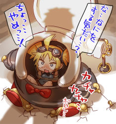 Rule 34 | 10s, 1girl, ahoge, animal costume, belt, blonde hair, blue eyes, blush, bound, chaki (teasets), goggles, goggles on head, gran (granblue fantasy), granblue fantasy, open mouth, pengie, penguin costume, shadow, short hair, short twintails, solo, tears, tied up (nonsexual), toilet paper, translation request, trembling, twintails